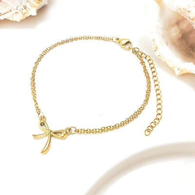 Jewelry Streetwear Bow Knot 304 Stainless Steel Plating Bracelets Anklet Necklace