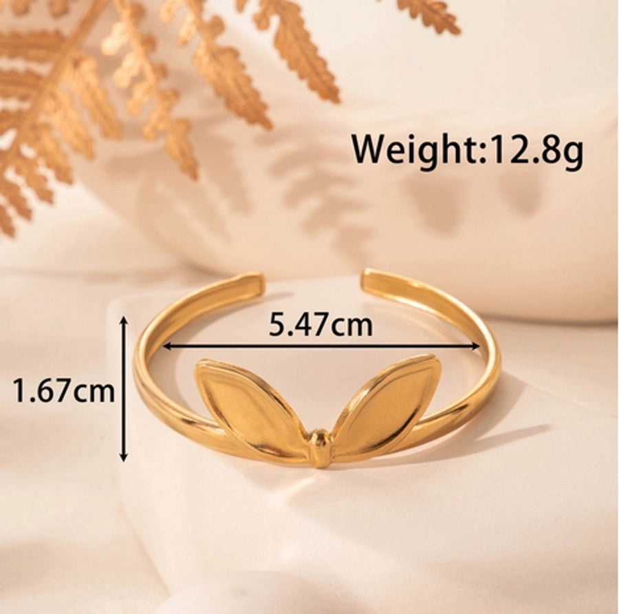 Vintage Style French Style Rabbit Leaf 304 Stainless Steel Cuff Bracelets In Bulk