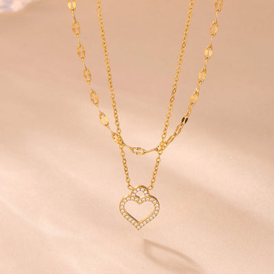 Jewelry Elegant Luxurious Vacation Heart Shape Titanium Steel 18K Gold Plated Plating Jewelry Set