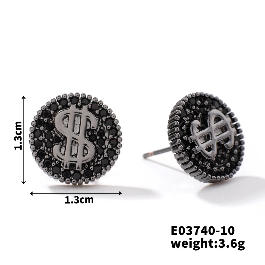 1 Piece Hip-Hop Retro Streetwear Geometric Inlay Copper Zircon Rhodium Plated Ear Studs