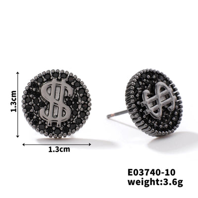 1 Piece Hip-Hop Retro Streetwear Geometric Inlay Copper Zircon Rhodium Plated Ear Studs