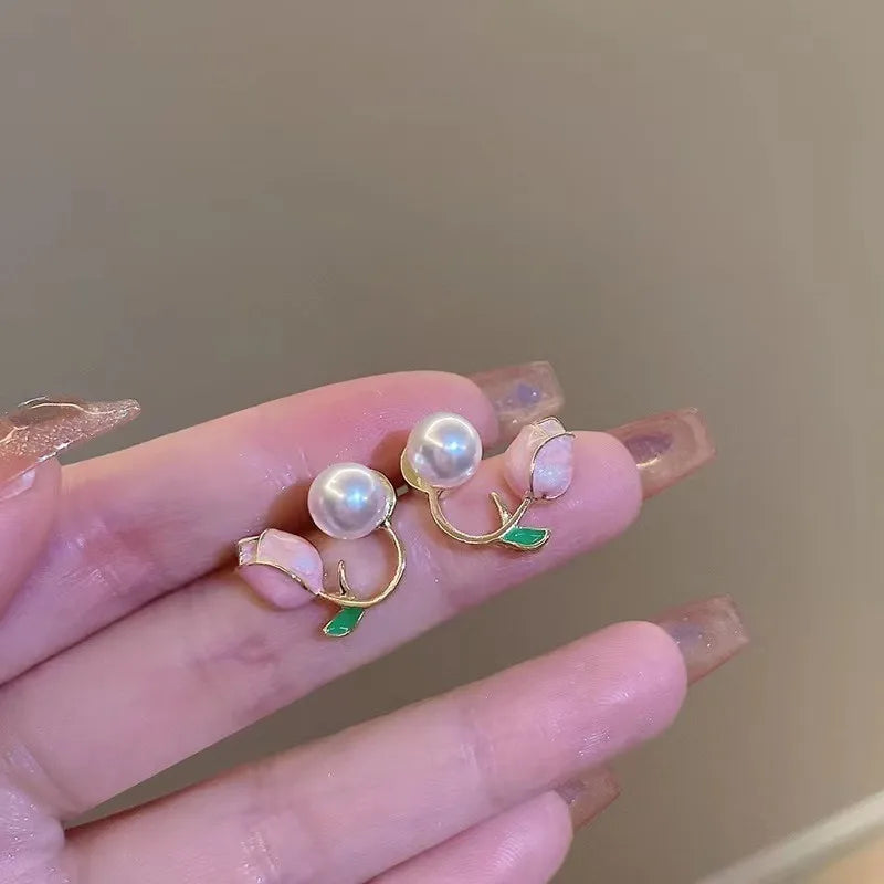 1 pair sweet flower plating alloy earrings