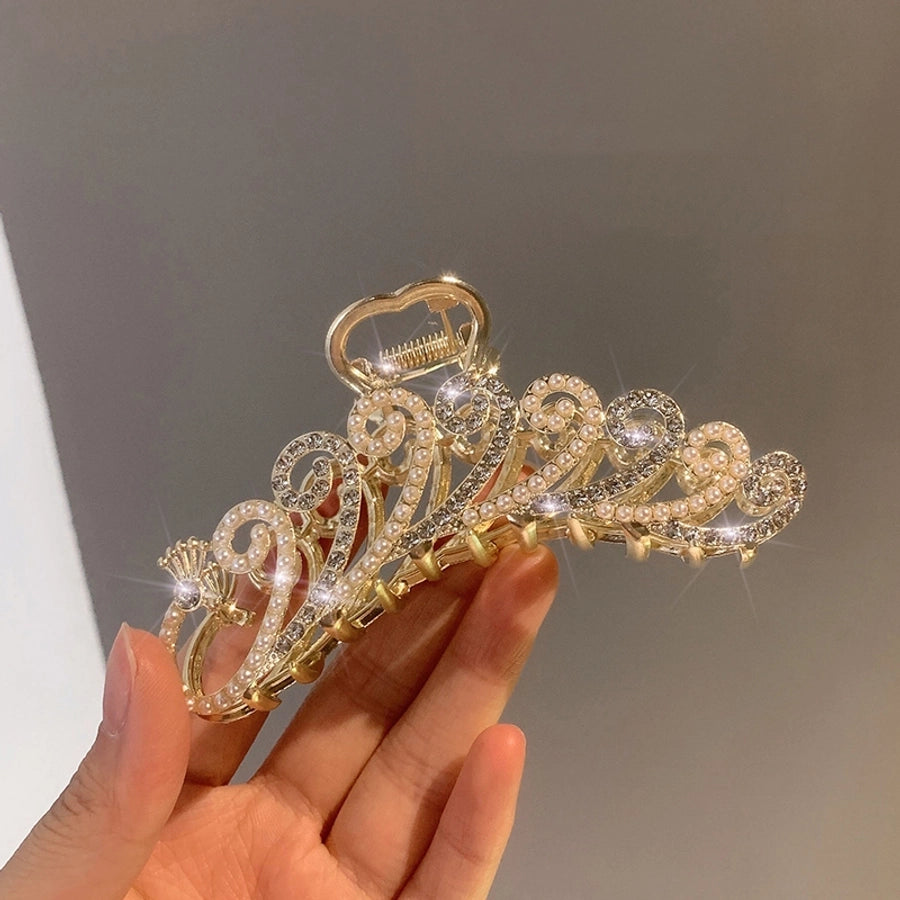elegant waves alloy plating hollow out inlay zircon hair claws