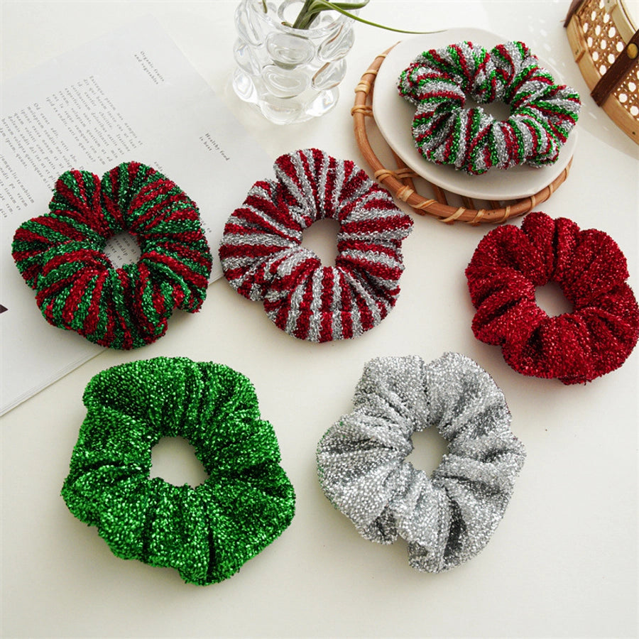 Christmas Elegant Cute Sweet Women's Color Block Stripe Bright Silk Handmade Hair Tie