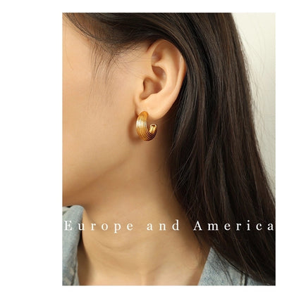 1 Pair IG Style Retro Classic Style C Shape Polishing Plating 304 Stainless Steel 18K Gold Plated Ear Studs