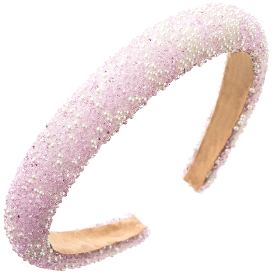 Women's Cute Sweet Classic Style Solid Color Sponge Inlay Rhinestones Pearl Hair Band