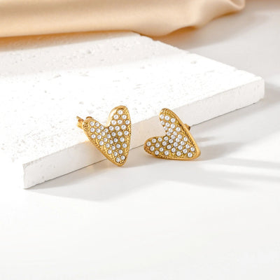 1 Pair Elegant Heart Shape 304 Stainless Steel 18K Gold Plated Ear Studs