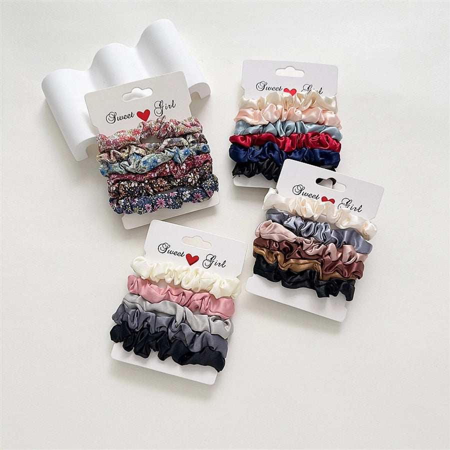 women's simple style ditsy floral solid color satin hair tie