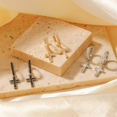 1 Pair Elegant Streetwear Shiny Cross Inlay Copper Zircon K Gold Plated Rhodium Plated Earrings