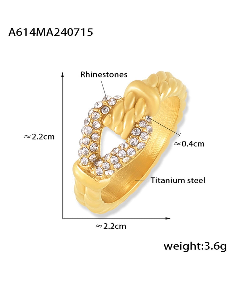 Jewelry Luxurious Modern Style U Shape Titanium Steel Zircon 18K Gold Plated Inlay Rings