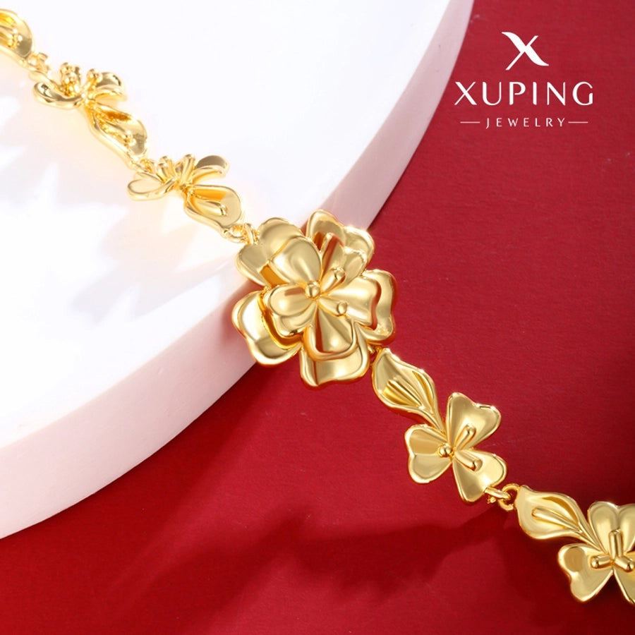 Jewelry Elegant Retro Flower Copper 18K Gold Plated Plating Bracelets