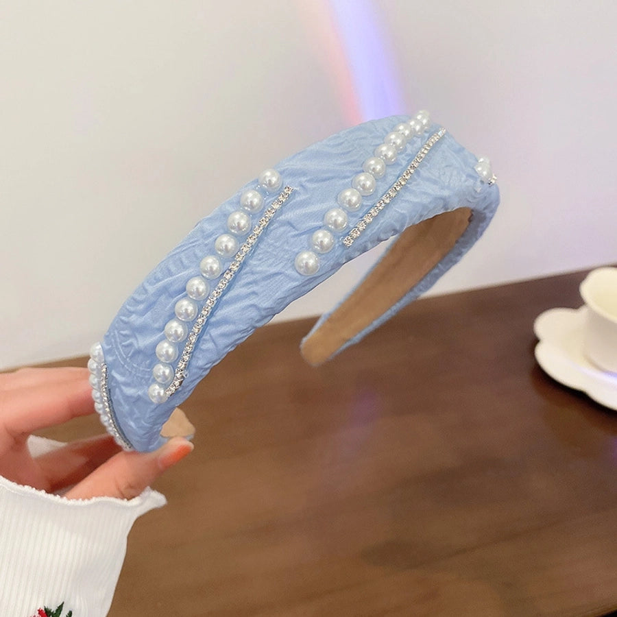 fashion plaid cloth handmade artificial pearls rhinestones hair band 1 piece