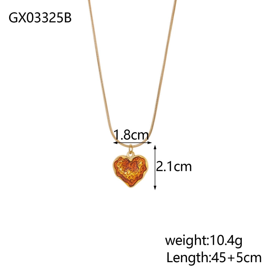 Jewelry Simple Style Heart Shape 304 Stainless Steel Zircon 18K Gold Plated Pendant Necklace