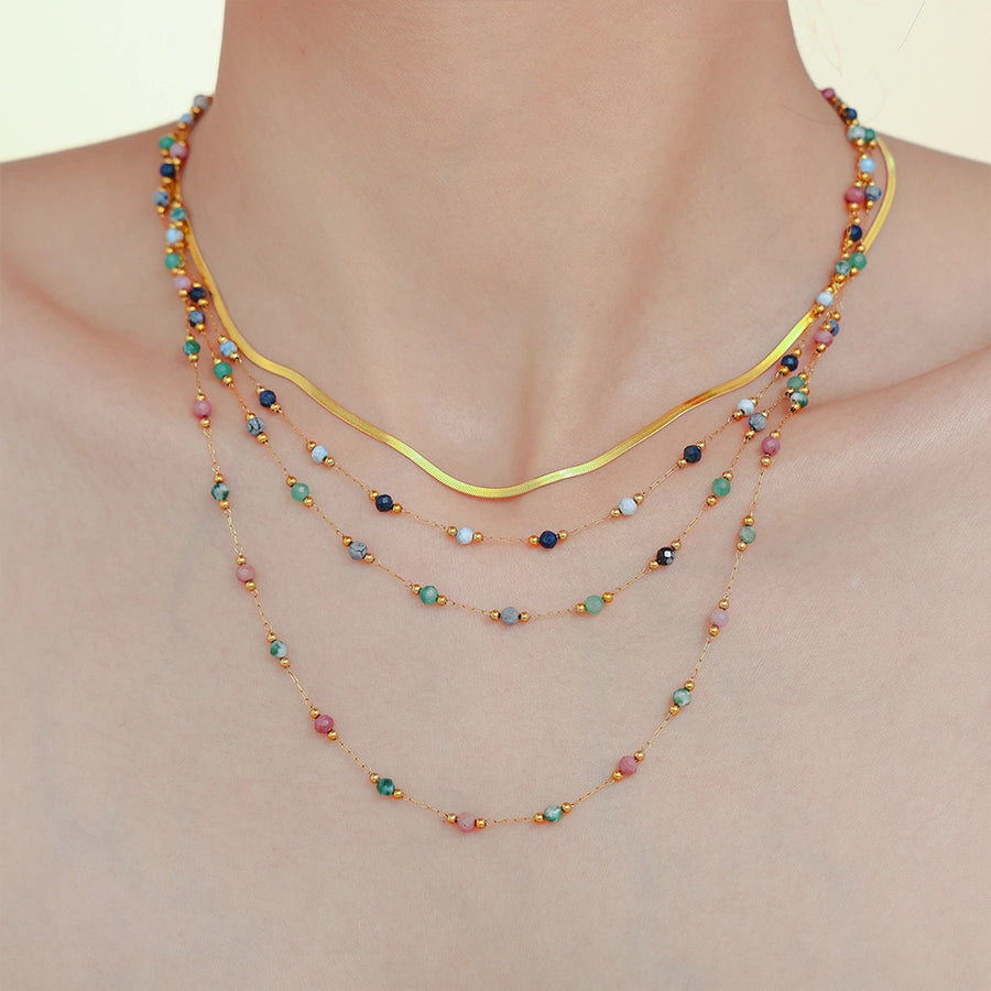 Luxurious Vacation chain natural stone 18K Gold Plated Necklace In Bulk