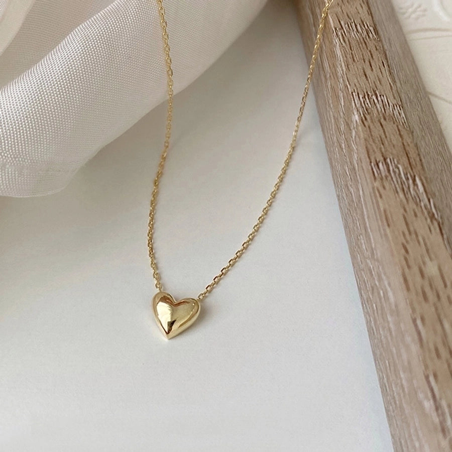 Jewelry Simple Style Heart Shape 316L Stainless Steel  18K Gold Plated Three-dimensional Pendant Necklace