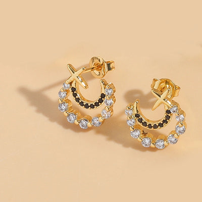 1 Pair Elegant Simple Style Commute Moon Copper Zircon 14K Gold Plated Ear Studs