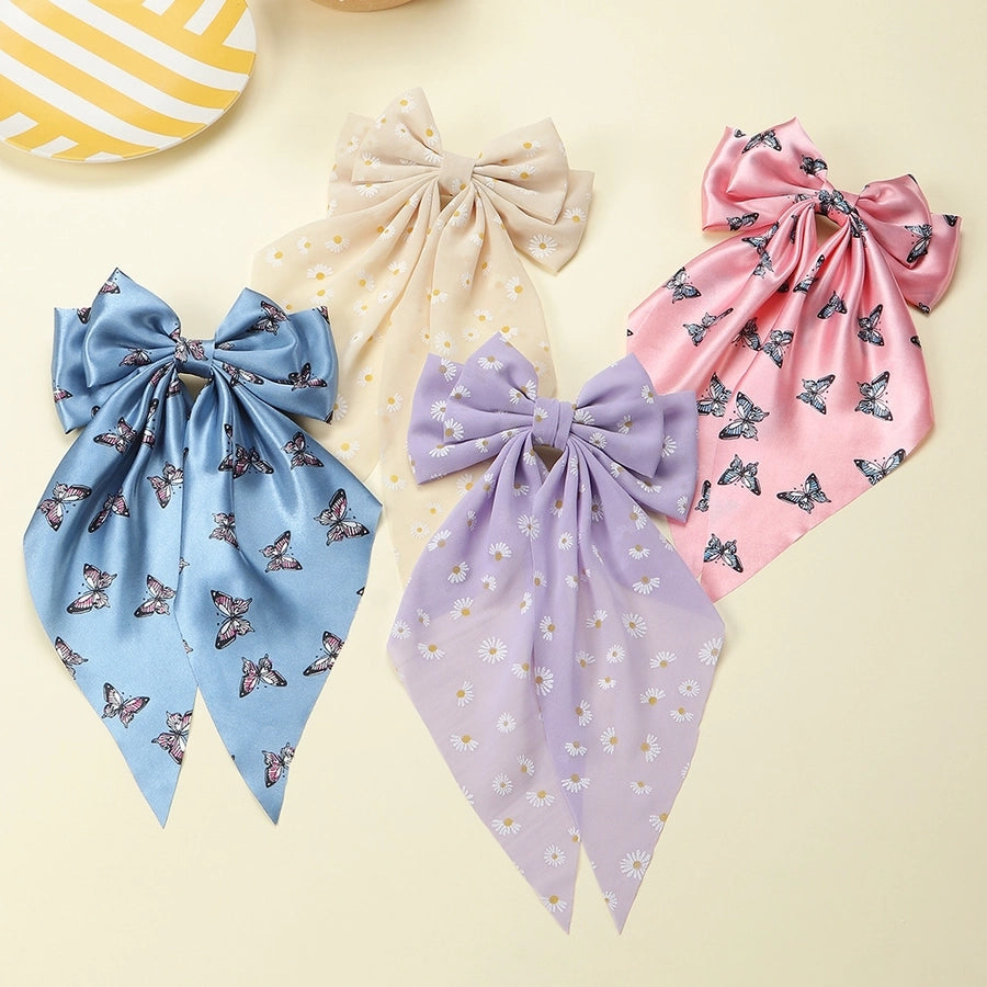streamer french chiffon butterfly print head ring horsetail bow hair ring