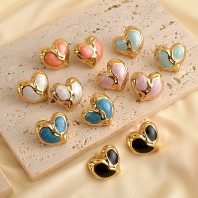 1 Pair Princess Romantic Heart Shape 304 Stainless Steel Ear Studs