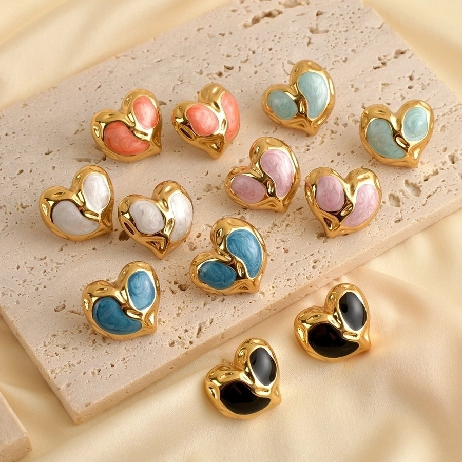 1 Pair Princess Romantic Heart Shape 304 Stainless Steel Ear Studs