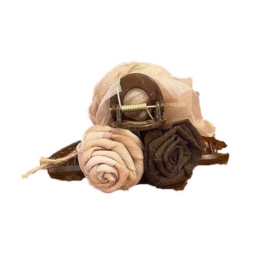 Atmosphere beauty pure desire gentle big flower grip burnt rose new Chinese style niche hand-made Shark clip grip