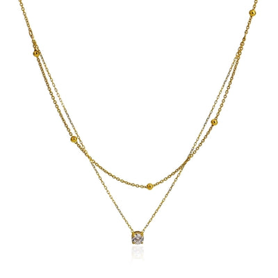 Jewelry Simple Style Round 304 Stainless Steel Zircon 18K Gold Plated Inlay Double Layer Necklaces