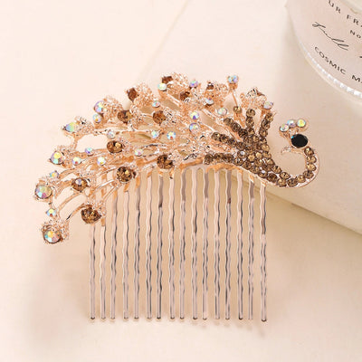 Women's Retro Peacock Alloy Inlay Zircon Insert comb