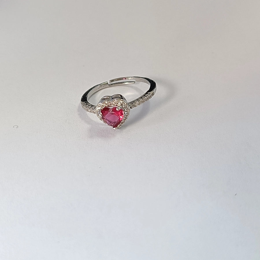 Copper Inlay Heart Shape Zircon Adjustable Ring