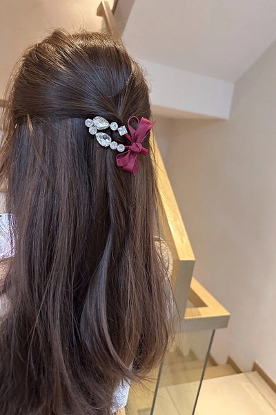 Korean Dongdaemun Hair Accessories Elegant Sweet Bow Rhinestone Hairpin Fashion Bangs Clip Side Clip Women's Side Hairpin