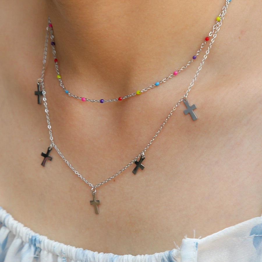 Jewelry Princess Bohemian Cross 304 Stainless Steel Layered Necklaces