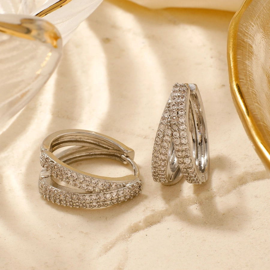 1 Pair Glam Lady Shiny Geometric Inlay Copper Zircon K Gold Plated Rhodium Plated Ear Studs