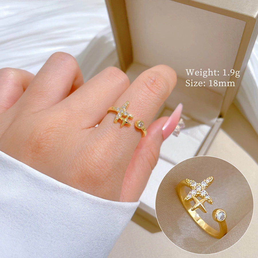 Brass Gold Plated Inlay Star Zircon Brass Rings
