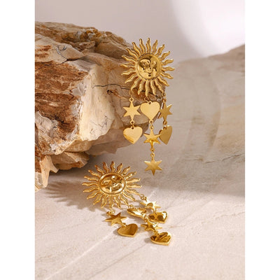 1 Pair Simple Style Classic Style Pentagram Sun Moon 304 Stainless Steel Drop Earrings