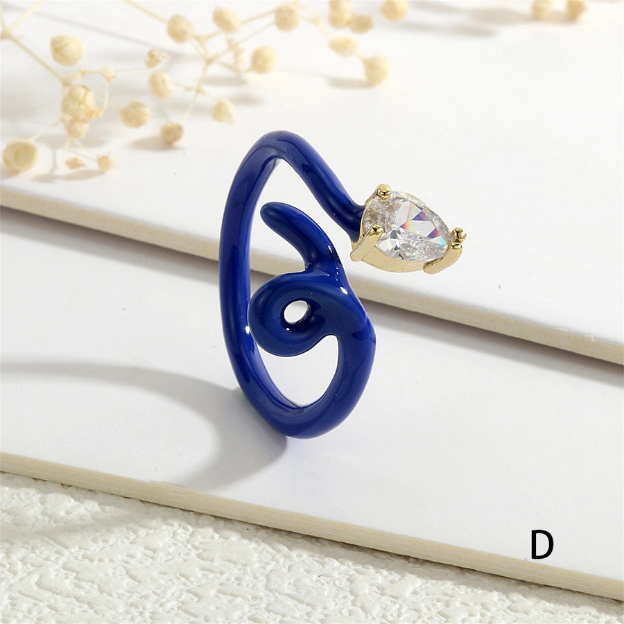 Copper Enamel Inlay Snake Zircon Open Rings