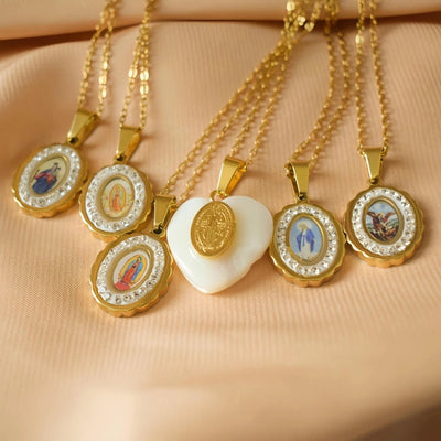 Jewelry Retro Religion Human Virgin Mary 304 Stainless Steel Diamond Plating Pendant Necklace