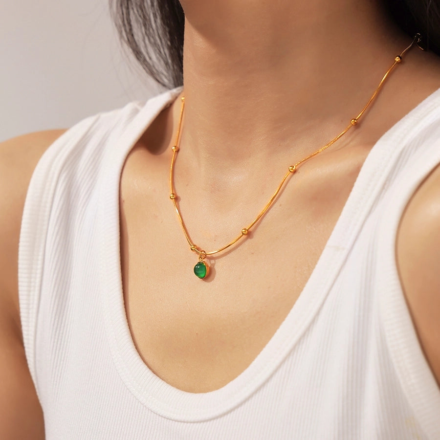 Jewelry Modern Style Commute Round 316 Stainless Steel  Titanium Steel Glass Stone Inlay Pendant Necklace Necklace