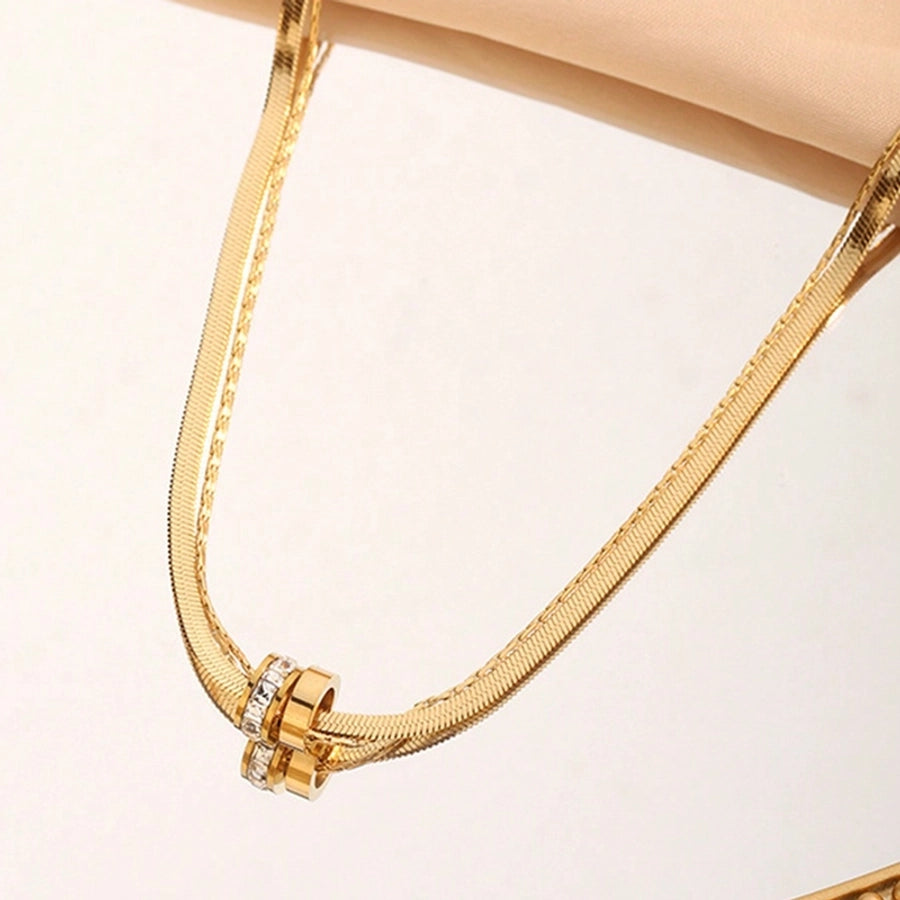 Jewelry Lady Simple Style Commute Round 304 Stainless Steel Artificial Rhinestones 18K Gold Plated Plating Inlay Double Layer Necklaces