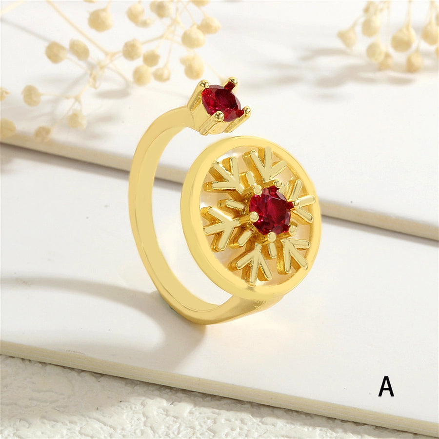 Copper Inlay Snowflake Zircon Open Rings