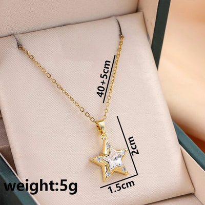 Jewelry Cute Queen Bridal Star 316 Stainless Steel  Copper Zircon 18K Gold Plated Inlay Pendant Necklace