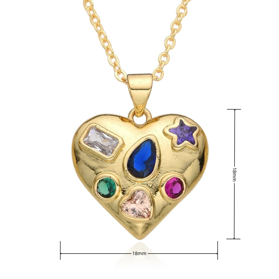 Copper Inlay Heart Shape Zircon Pendant Necklace