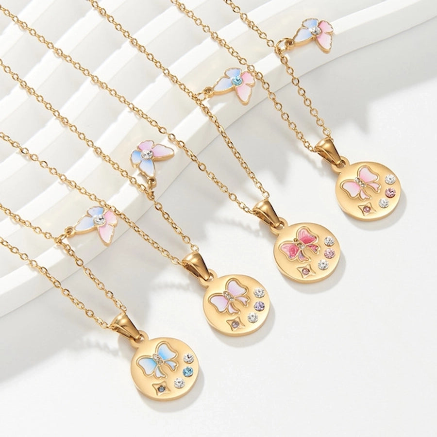 Jewelry Elegant Sweet Streetwear Geometric Butterfly Titanium Steel Plating Pendant Necklace