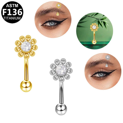 1 Piece Eyebrow Studs Casual Classic Style Oversized Sunflower Pure Titanium Titanium Alloy Zircon 14K Gold Plated White Gold Plated Eyebrow Studs