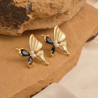 1 Pair Elegant Luxurious Shiny Butterfly 304 Stainless Steel 18K Gold Plated Ear Studs