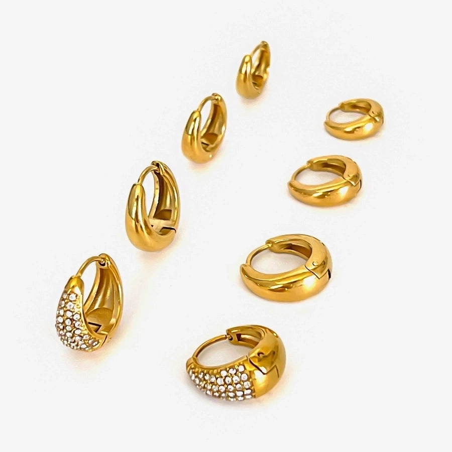 1 Pair Retro Geometric 316L Stainless Steel  Rhinestones 18K Gold Plated Earrings