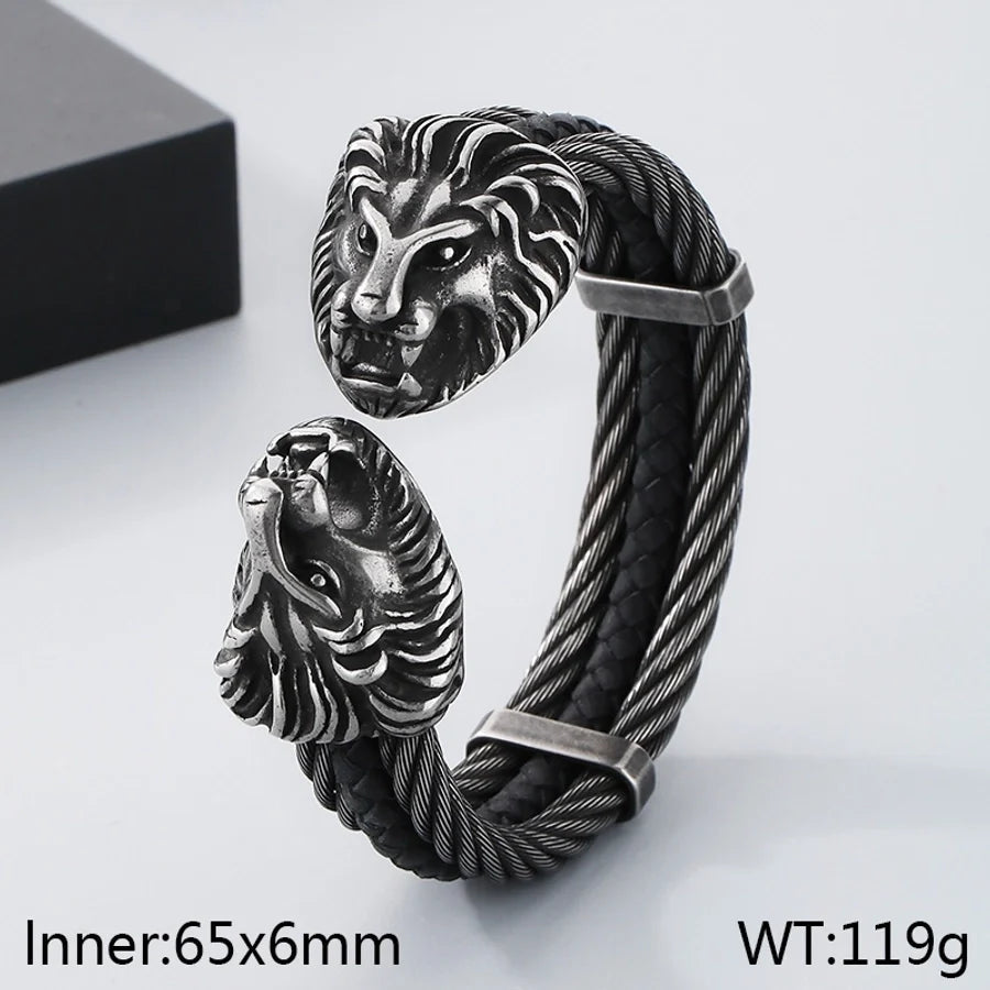 Business Lion's head Wolf Head Skull 304 Stainless Steel 18K Gold Plated Men's Bangle