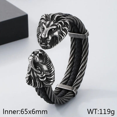 Business Lion's head Wolf Head Skull 304 Stainless Steel 18K Gold Plated Men's Bangle