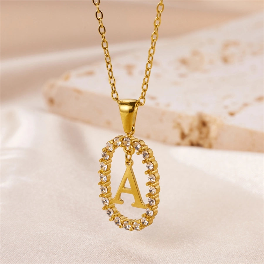 Jewelry Sweet Simple Style Artistic Letter 304 Stainless Steel Artificial Diamond Inlay Pendant Necklace