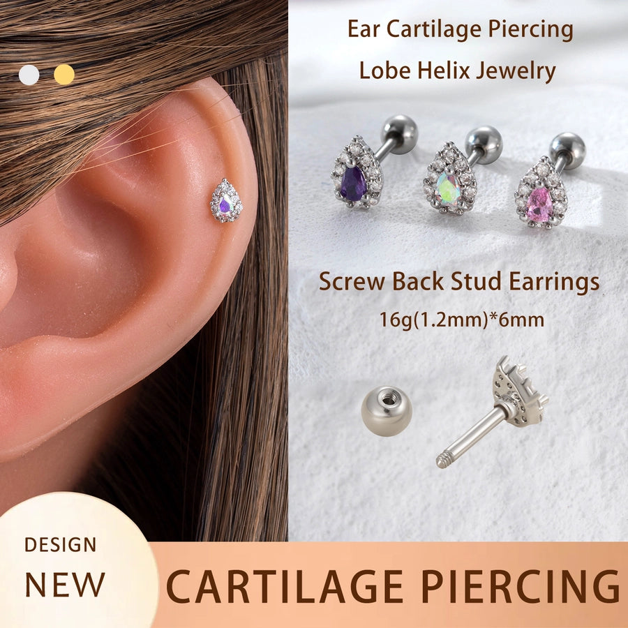 1 Piece Classic Style Water Droplets Inlay Copper Zircon Ear Studs