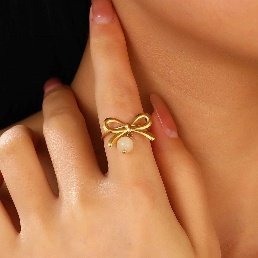 Jewelry Sweet Simple Style Cherry Bow Knot 304 Stainless Steel Rings Earrings