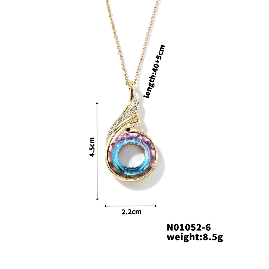 304 Stainless Steel Copper K Gold Plated Inlay Phoenix Round Crystal Zircon Pendant Necklace