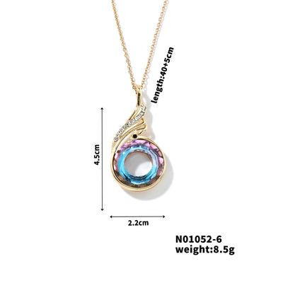 304 Stainless Steel Copper K Gold Plated Inlay Phoenix Round Crystal Zircon Pendant Necklace